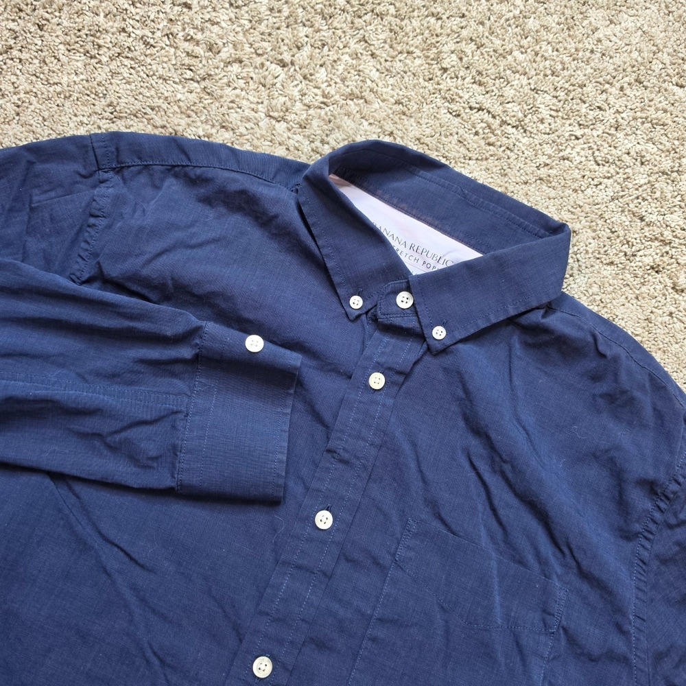 Banana Republic Grant Slim Fit Shirt Mens Large Blue Luxe Stretch Poplin Casual